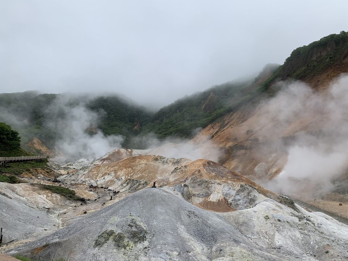 登別地獄谷木棧道與火山裸岩景觀
