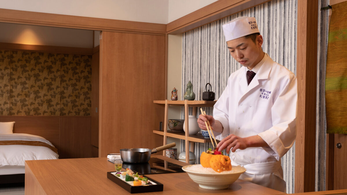 【別館1F貸切特別室「太閤」140平米】別料金にてお部屋食へ変更可能（1名15,000）料理人がお
