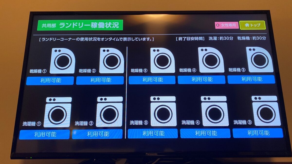 混雑状況画面(共用ランドリー)