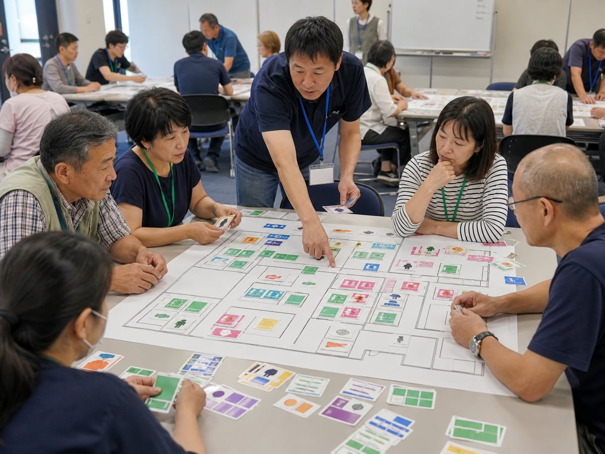 東京地域團體用避難者卡片模擬避難所營運的HUG示意圖