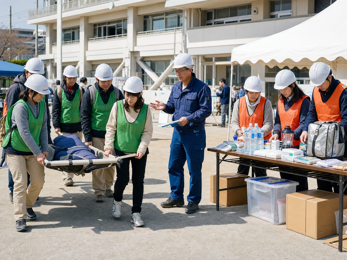 東京都赤十字救護志工參與平時擔架搬運訓練與防災教育準備