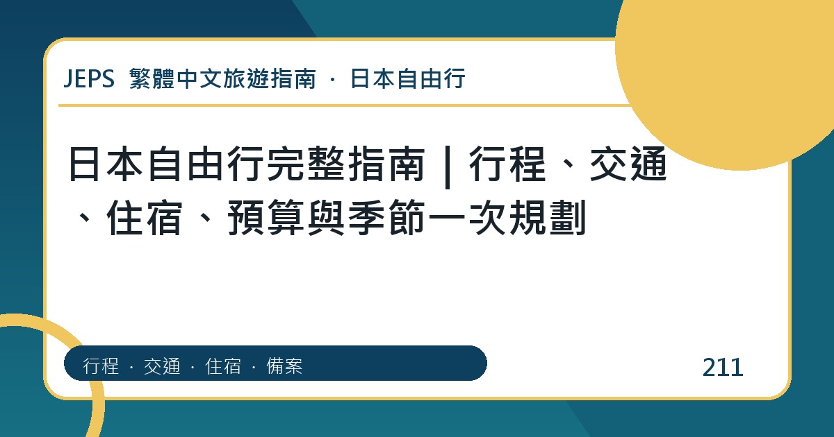 日本自由行完整指南｜行程、交通、住宿、預算與季節一次規劃