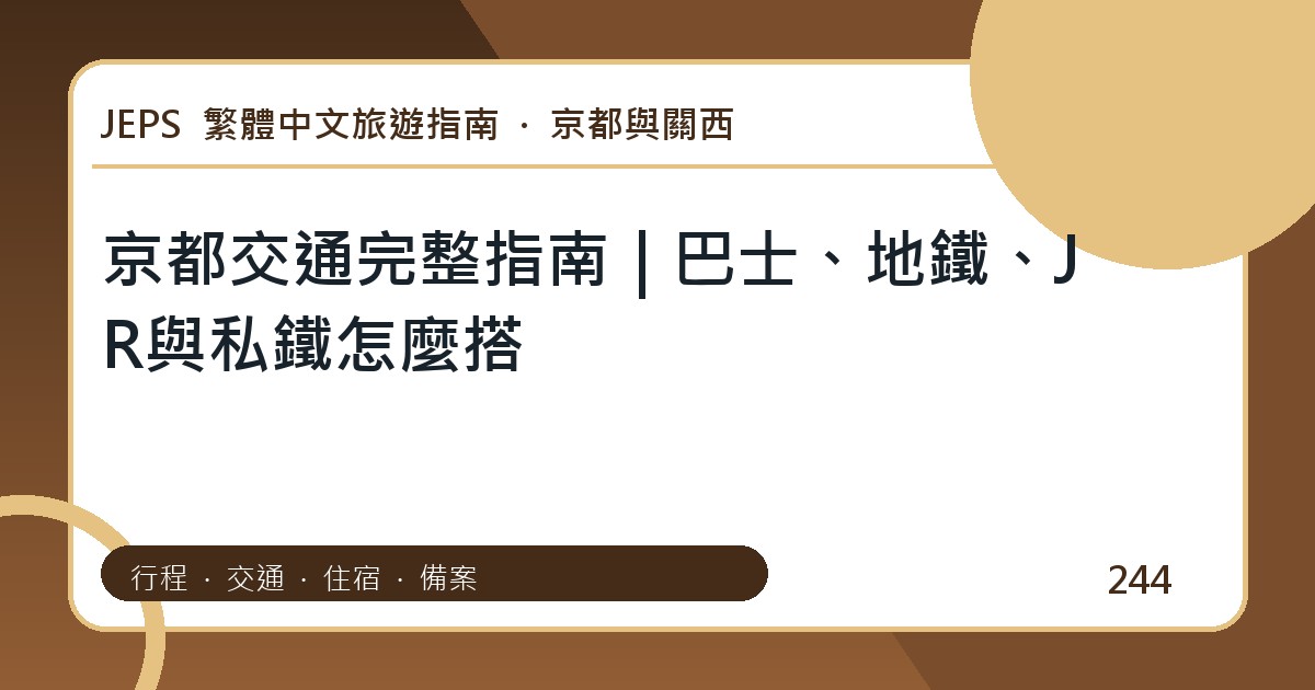 京都交通：繁體中文完整旅遊規劃指南